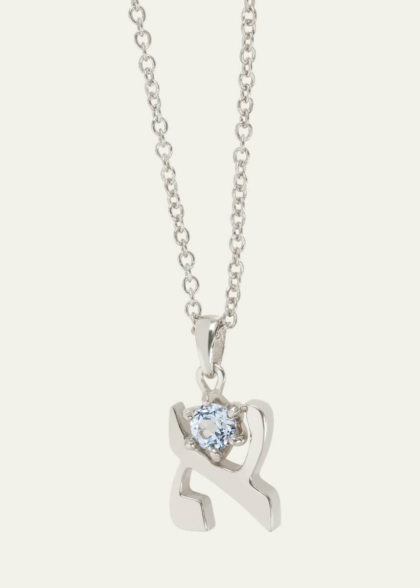 Procaccia Jewelry 18K Gold Hebrew ALEF Aquamarine Initial Necklace, 18"L