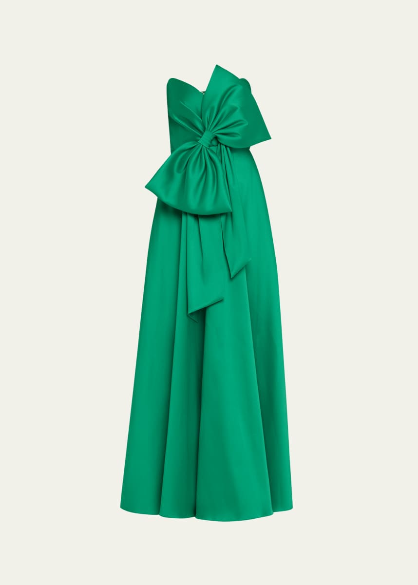 Badgley Mischka Strapless Bow-Front Gown