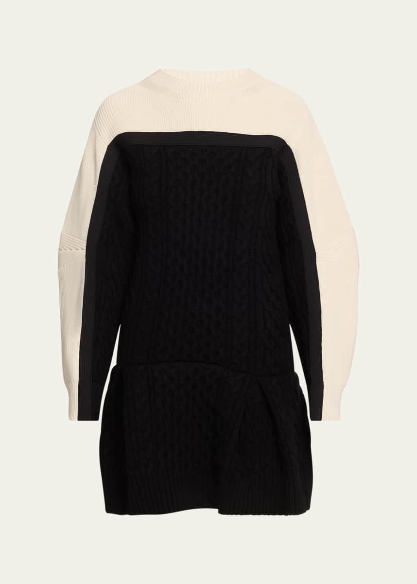SACAI Colorblock Long-Sleeve Wool Mini Dress