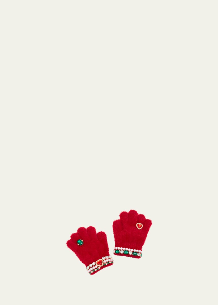 Super Smalls Girl's Red Jeweled Gloves