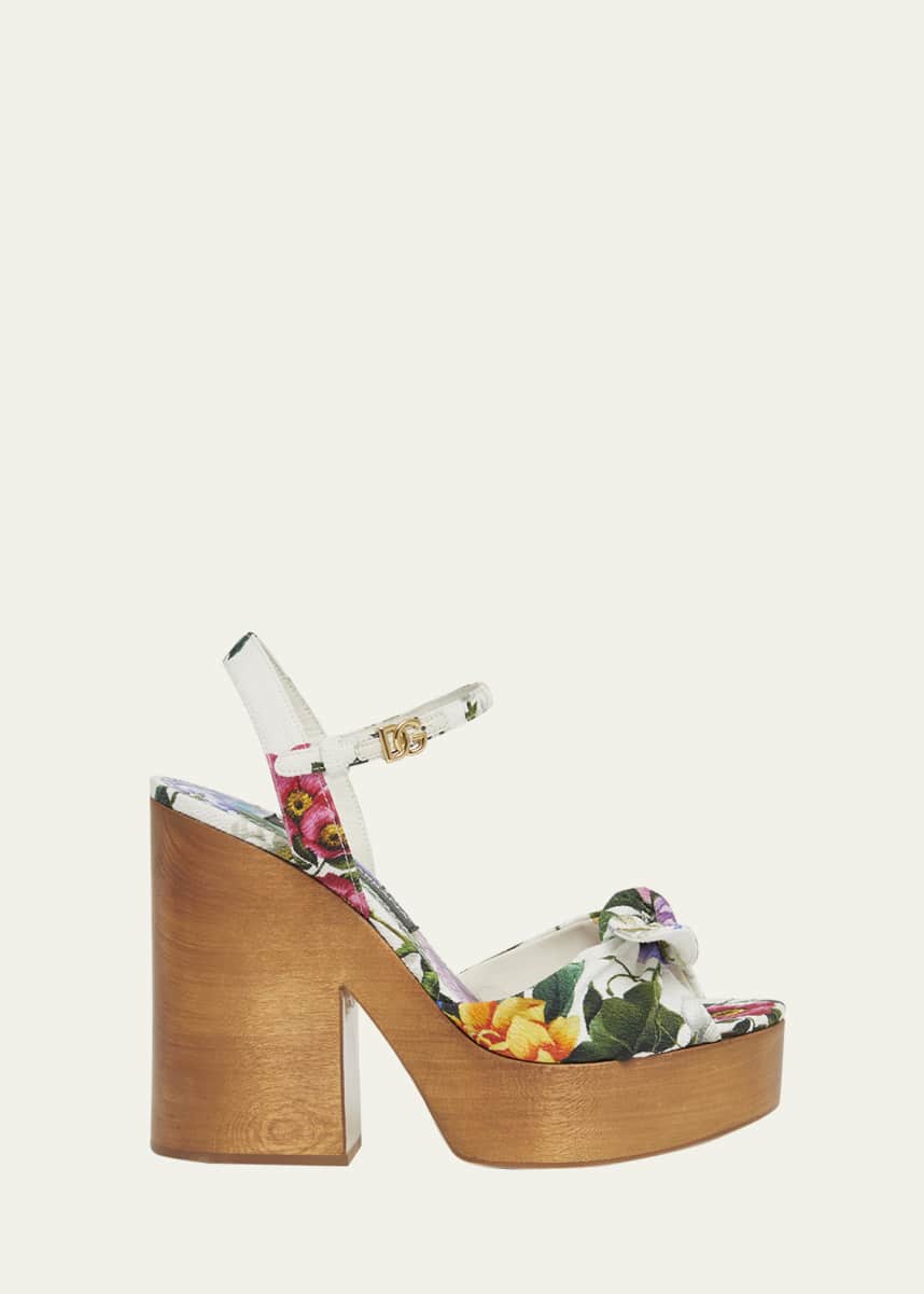 Dolce&Gabbana Floral Ankle-Strap Platform Sandals