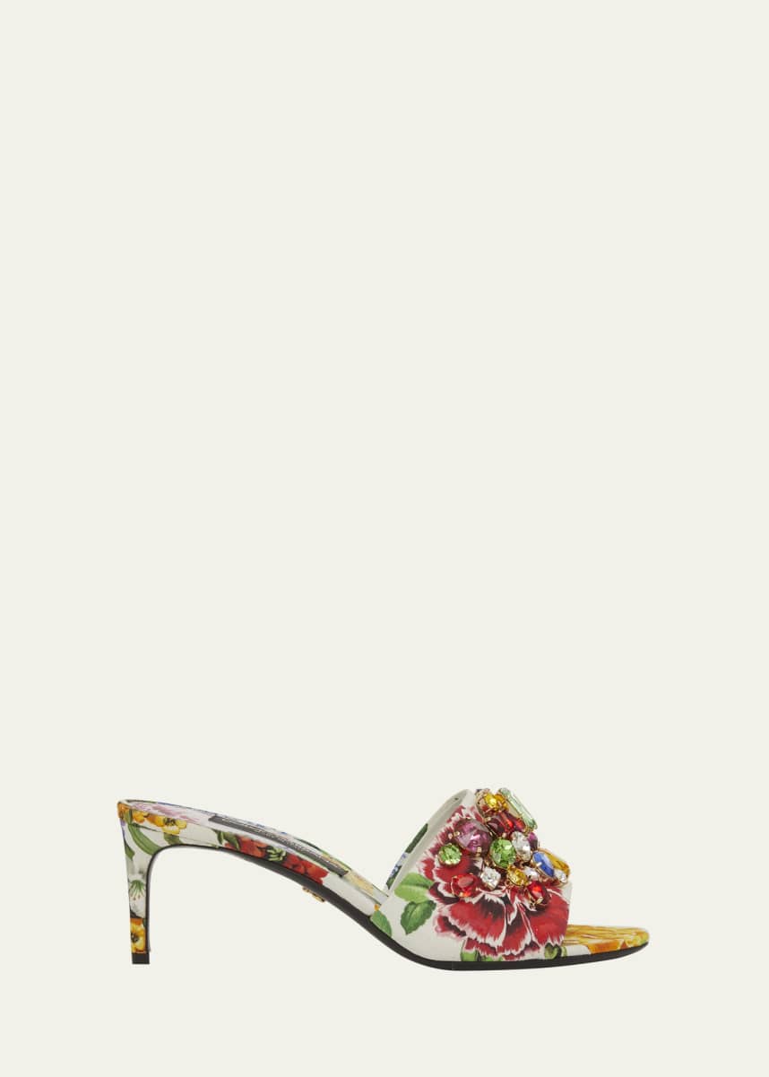 Dolce&Gabbana Keira Floral Jeweled Mule Sandals