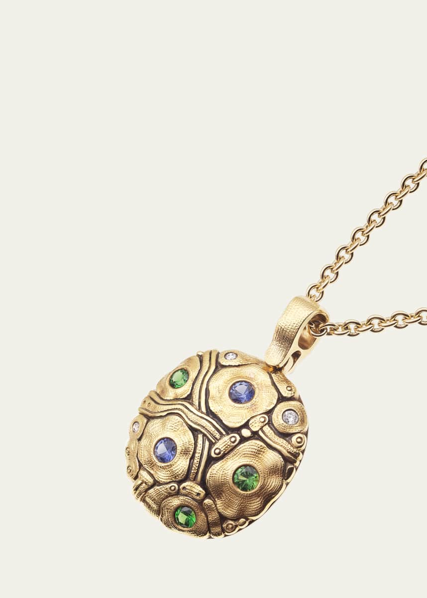 Alex Sepkus Summer Flowers 18K Yellow Gold Sapphire and Diamond Pendant