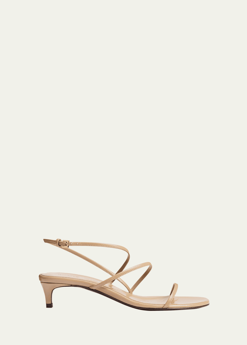 Khaite Strappy Leather Kitten-Heel Sandals