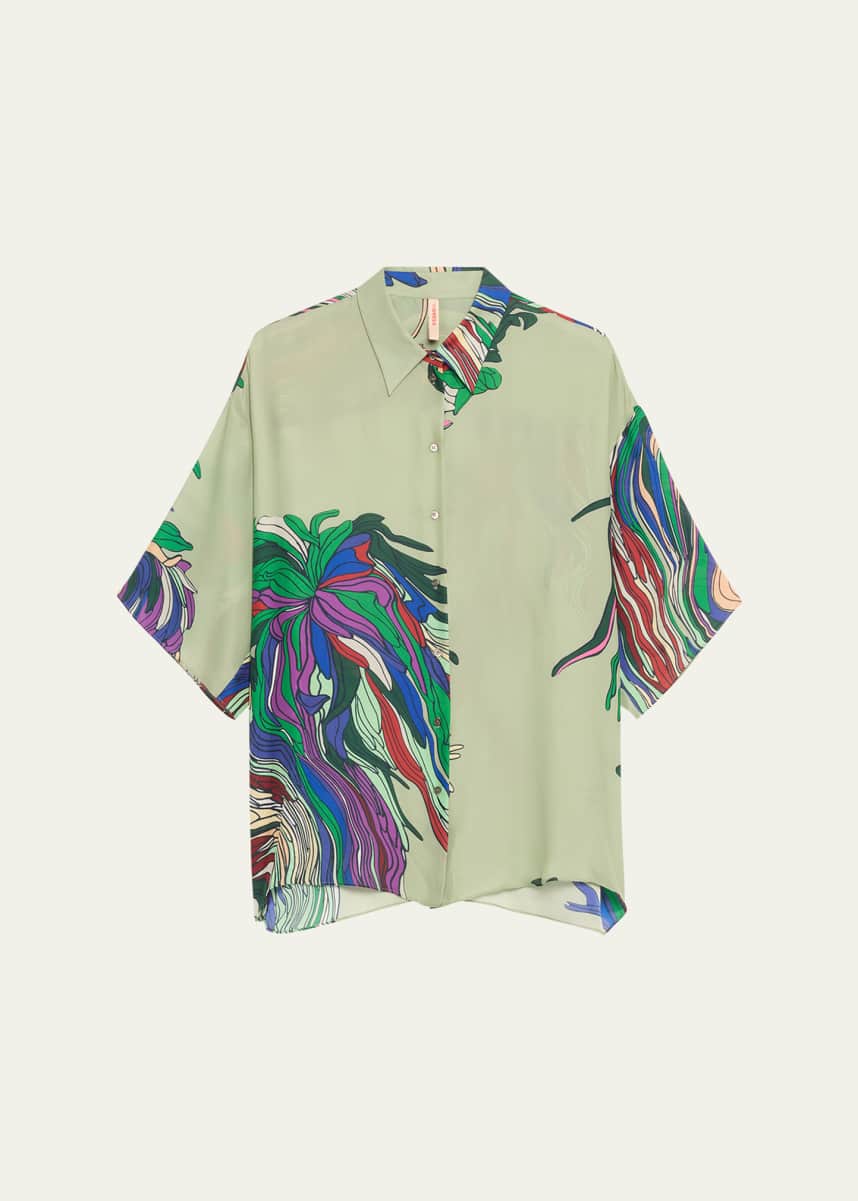 INDRESS Organic Abstract Button Down Silk Shirt