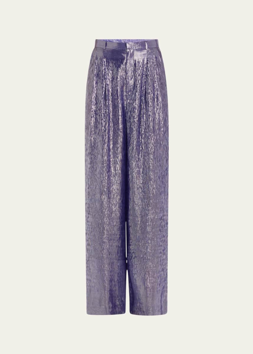 INDRESS Metallic Voile Pleated Wide Leg Pants