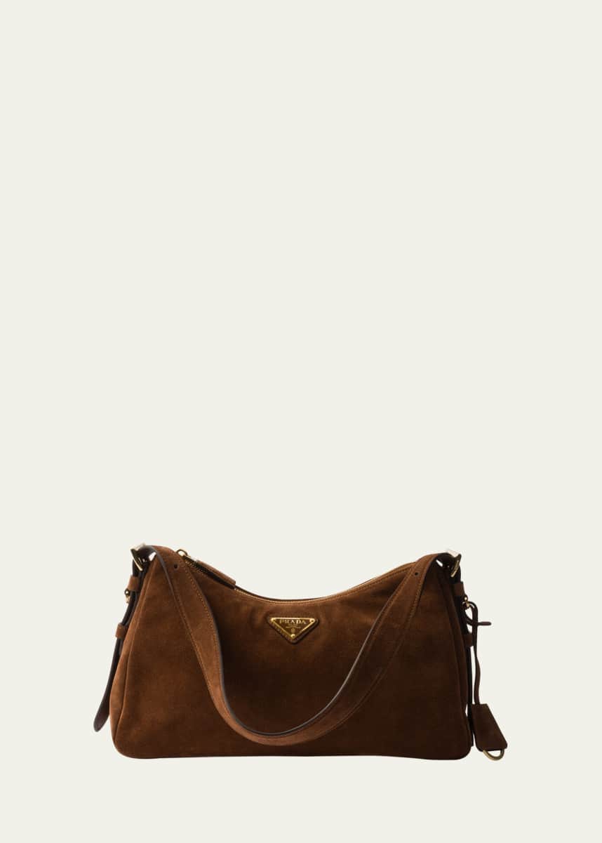 Prada Aimee Medium Zip Suede Shoulder Bag