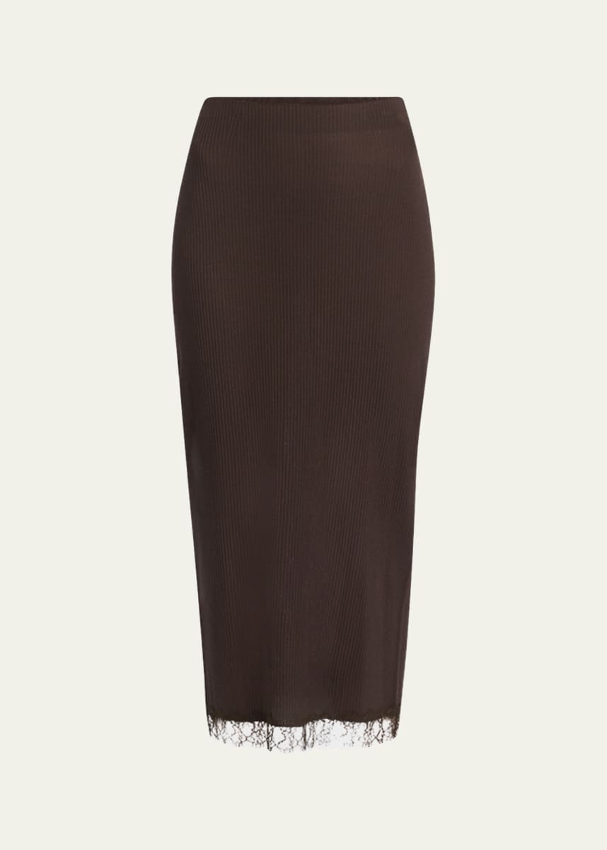 THE ROW Indira Lace-Trim Rib Midi Pencil Skirt