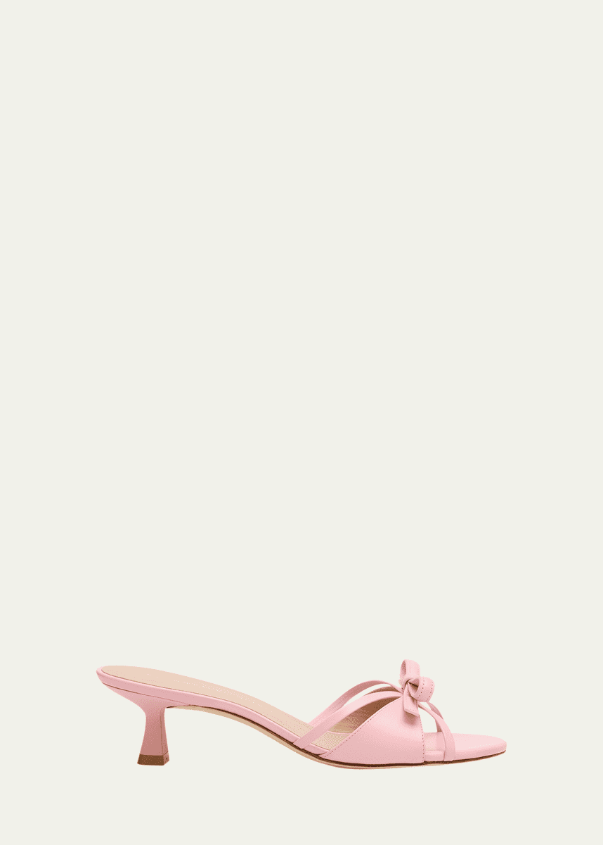 Stuart Weitzman Felicity Leather Bow Kitten-Heel Mules