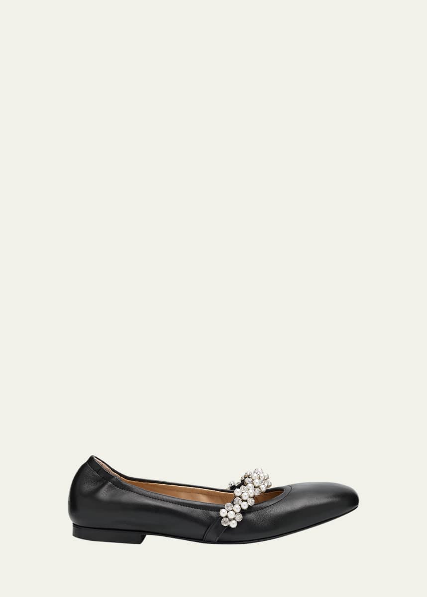 Stuart Weitzman Poppy Leather Embellished Mary Jane Ballerina Flats