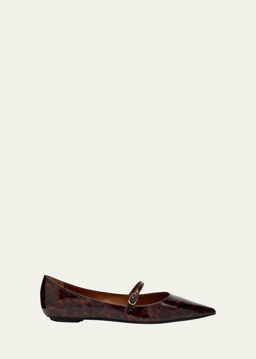 Stuart Weitzman Emilia Tortoise Patent Leather Mary Jane Ballerina Flats