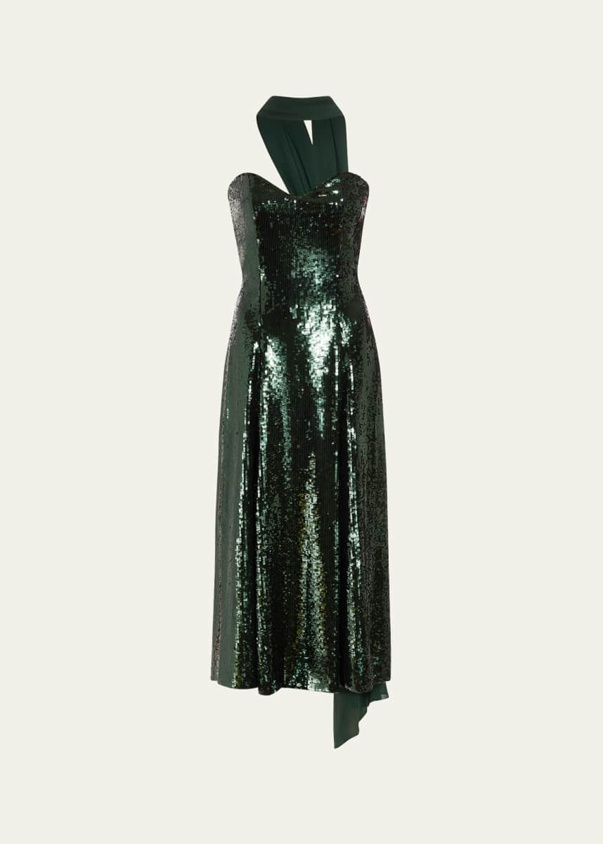 Markarian Veronica Sequined Strapless Dress With Neck Scarf