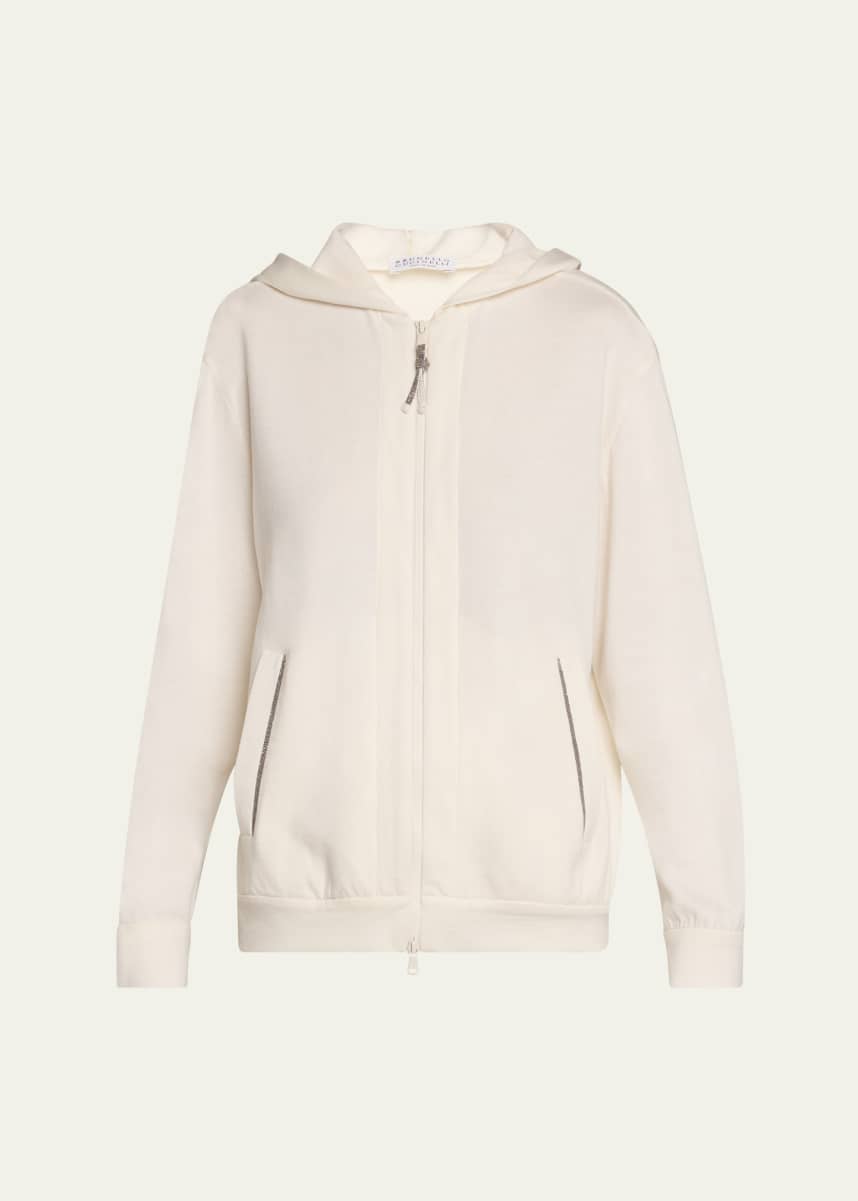 Brunello Cucinelli Hooded Monili-Trim Spa Cotton Silk Felpa Jacket