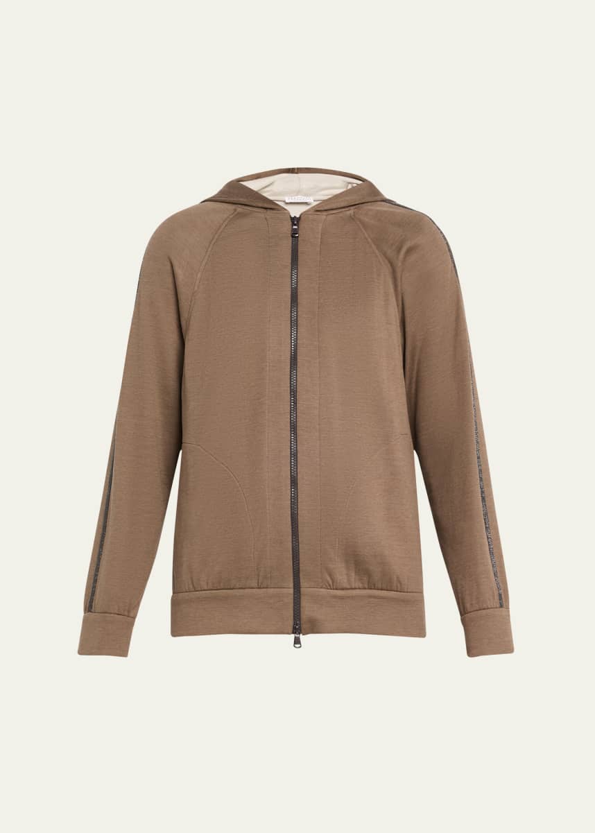 Brunello Cucinelli Hooded Monili Trim Spa Cotton Jacket