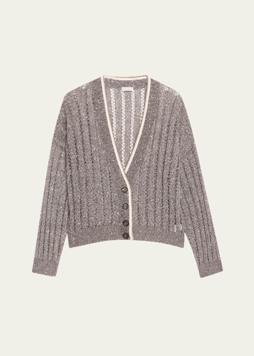 Brunello Cucinelli Micro Sequined Linen French Riveria Cardigan