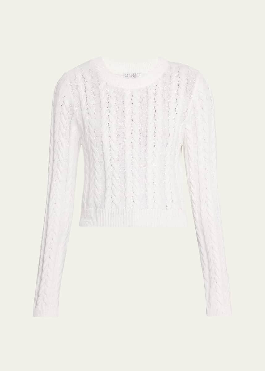 Brunello Cucinelli Micro Sequined Cotton Double Cable-Knit Sweater