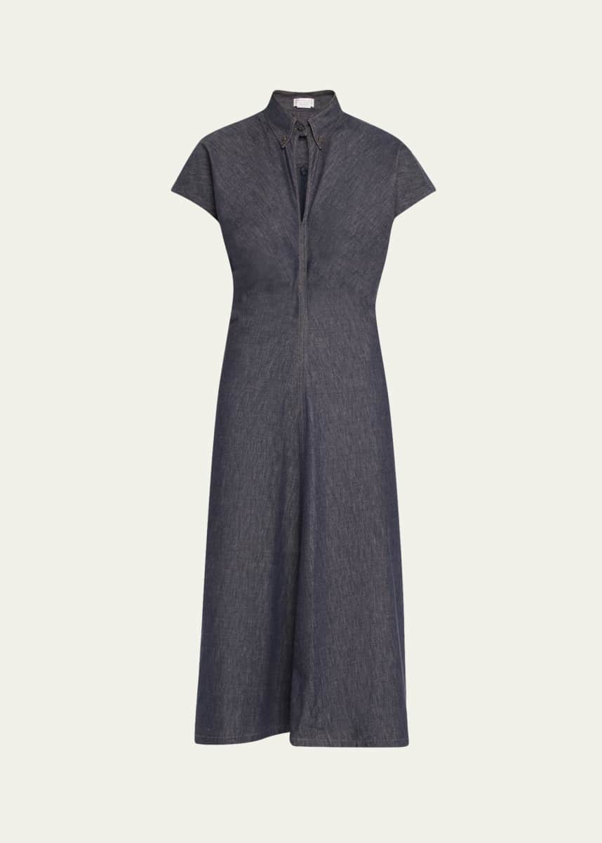 Brunello Cucinelli Monili Collar No Fade Midi Denim Dress
