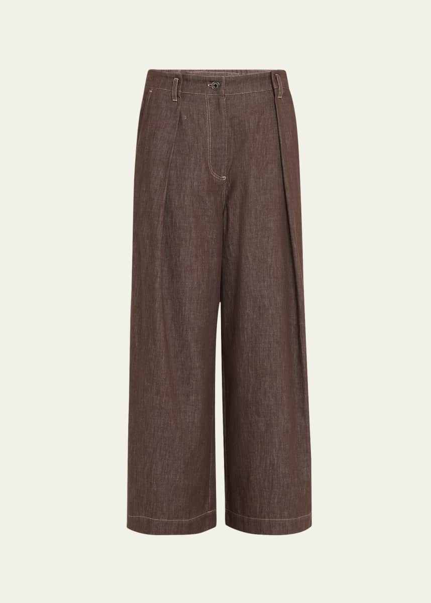 Brunello Cucinelli A-Line Pleated Wide Leg Cropped Denim Pants