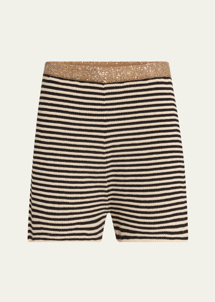 Brunello Cucinelli Sequined Waistband Cotton Stripe Shorts