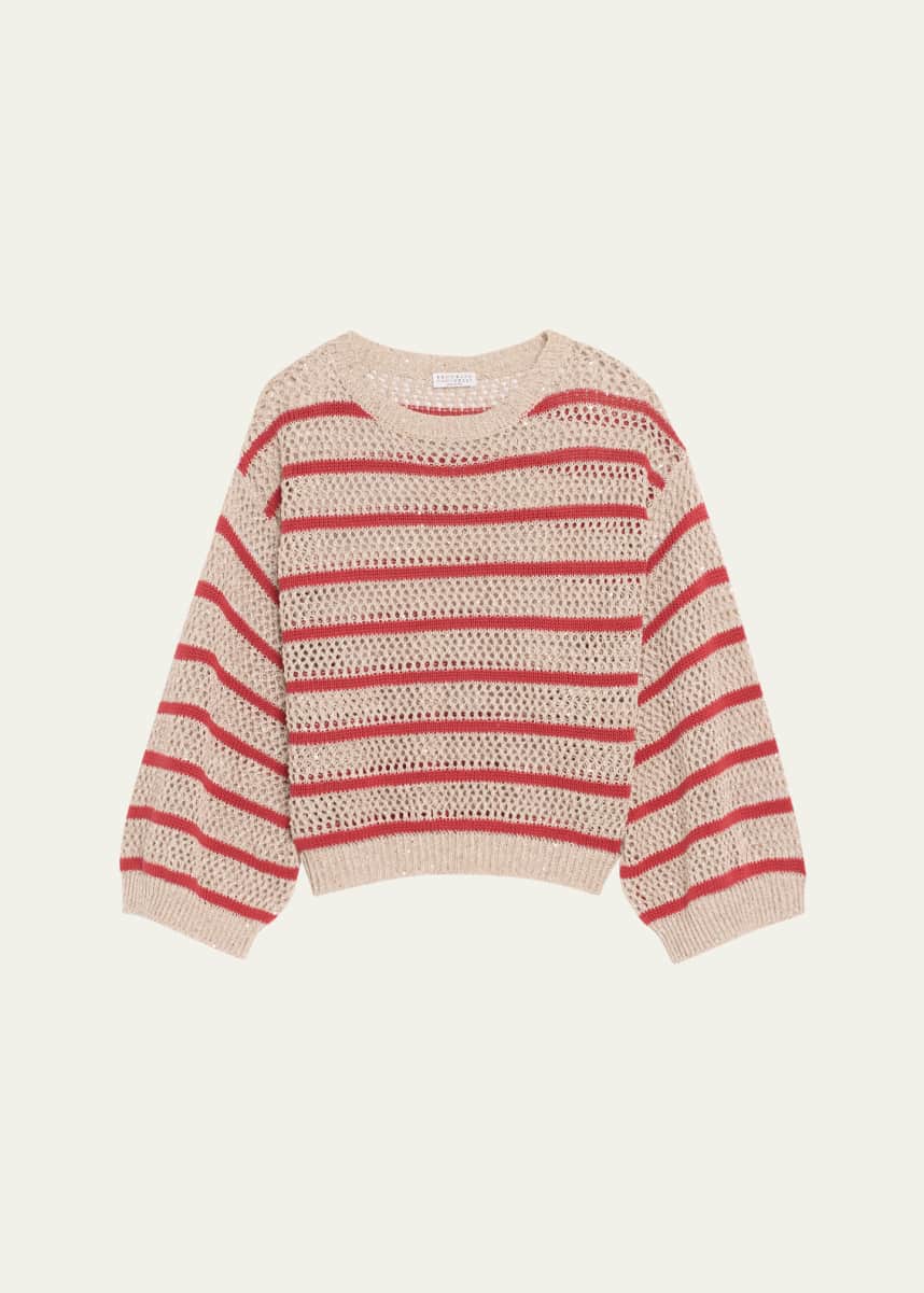 Brunello Cucinelli Micro Sequined Linen French Riveria Stripe Sweater