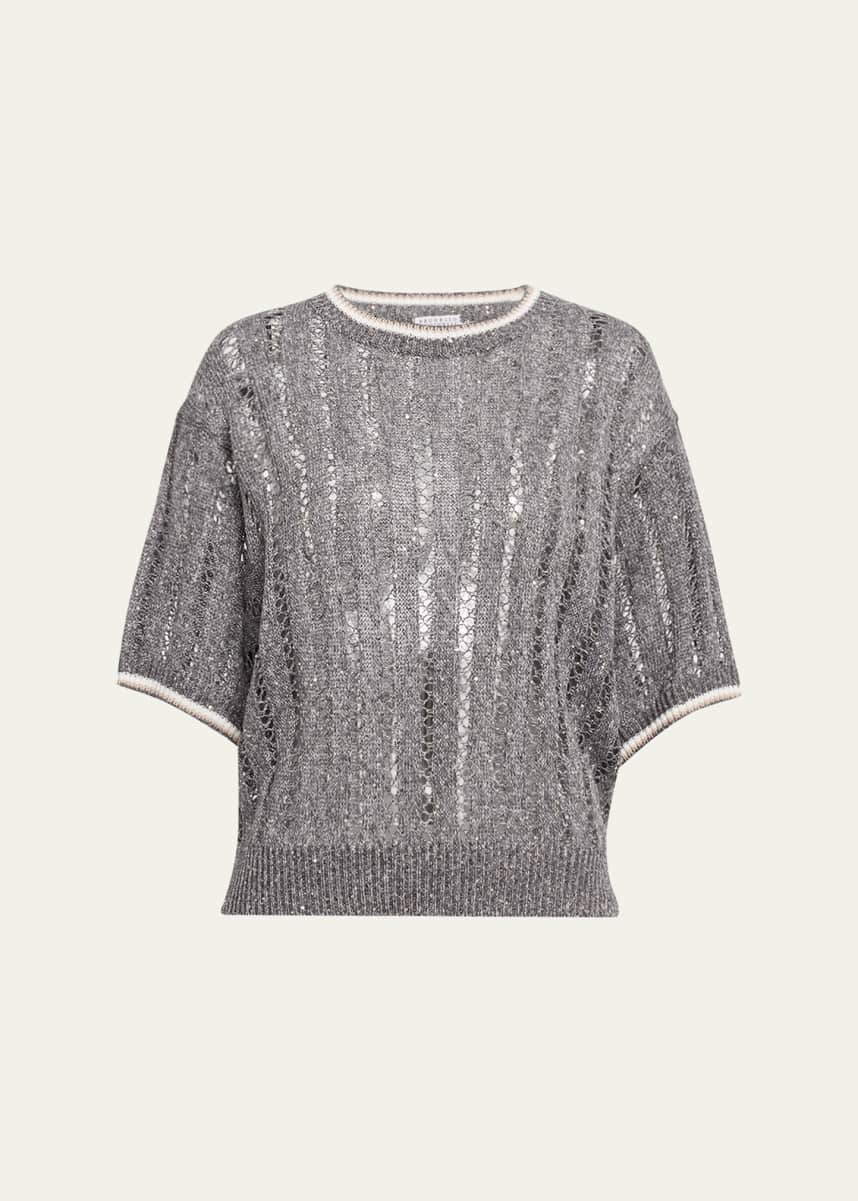 Brunello Cucinelli Micro Sequined Linen French Riveria Sweater