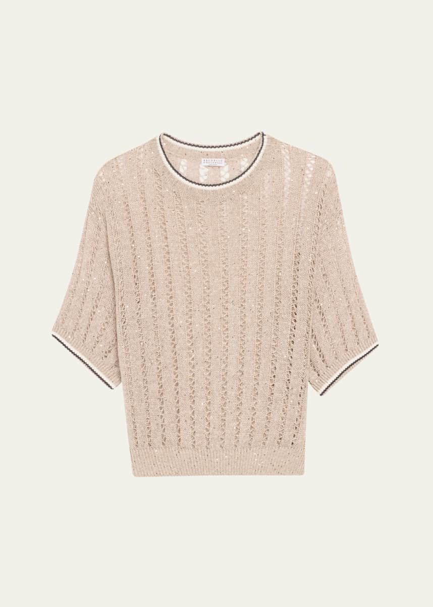 Brunello Cucinelli Micro Sequined Linen French Riveria Sweater