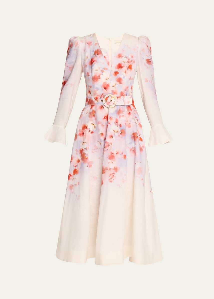 Zimmermann Crush Frill-Sleeve Midi Dress