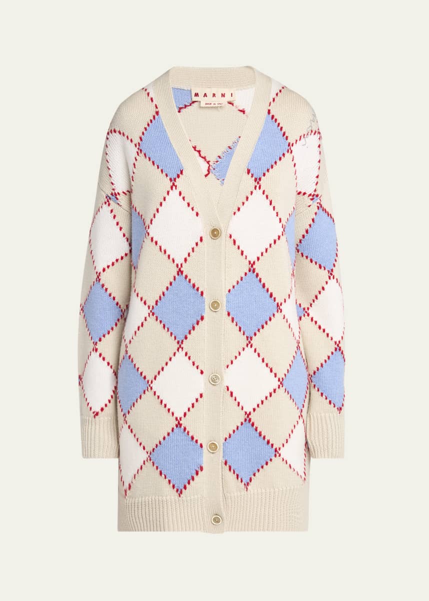 Marni Argyle Oversized Wool Cardigan