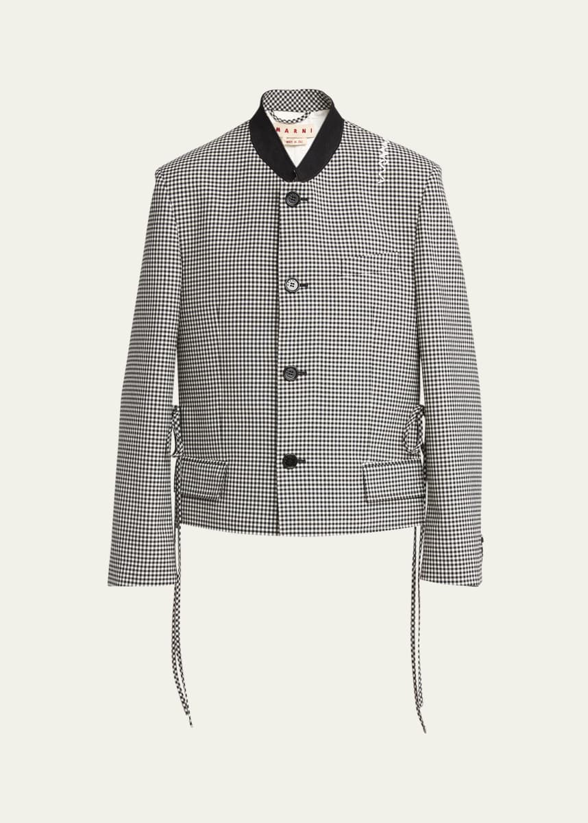 Marni Checked Straight Fit Cropped Wool Jacket