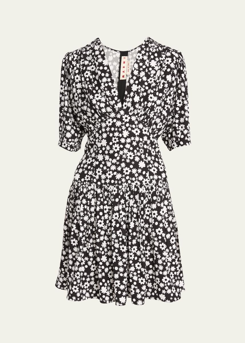 Marni Printed Gathered Mini Dress