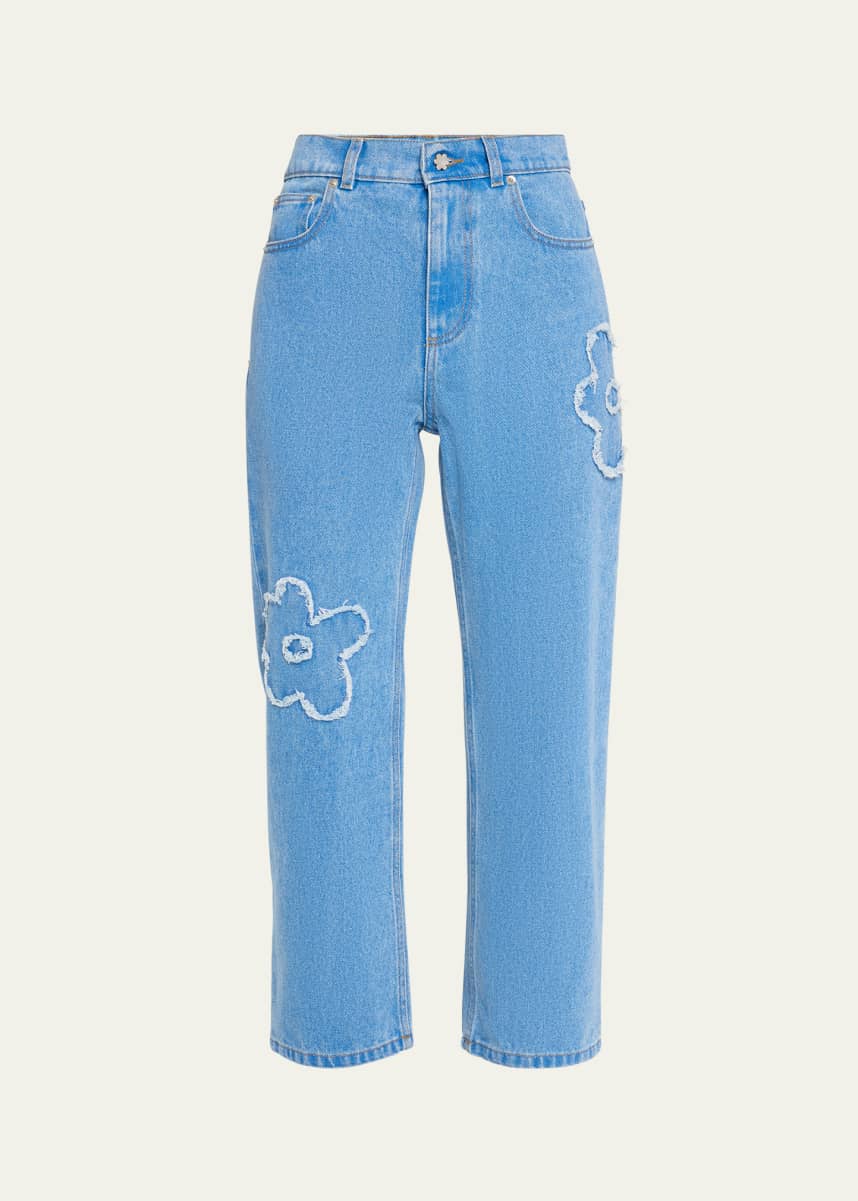 Marni Crop Cut Daisy Patch Denim Pants