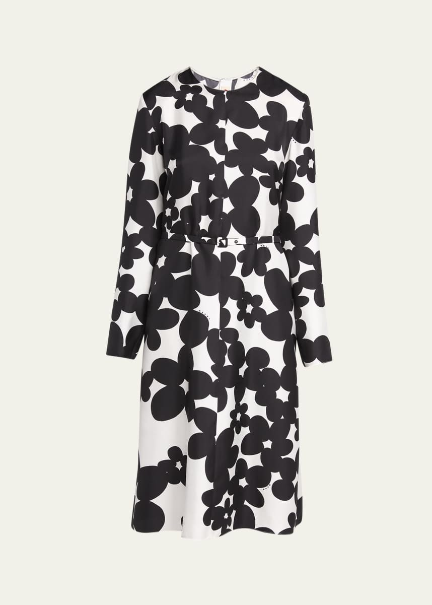 Marni Flower Print Silk Belted Dress