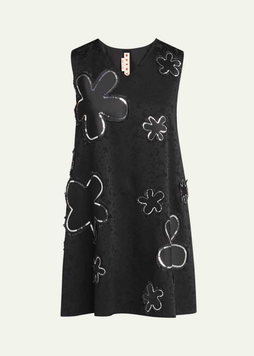 Marni Flower Sequined Jacquard Mini Dress
