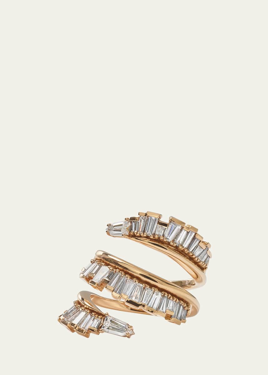 Nak Armstrong 20K Recycled Rose Gold Triple Ruched Coil Diamond Ring, Size 6.75