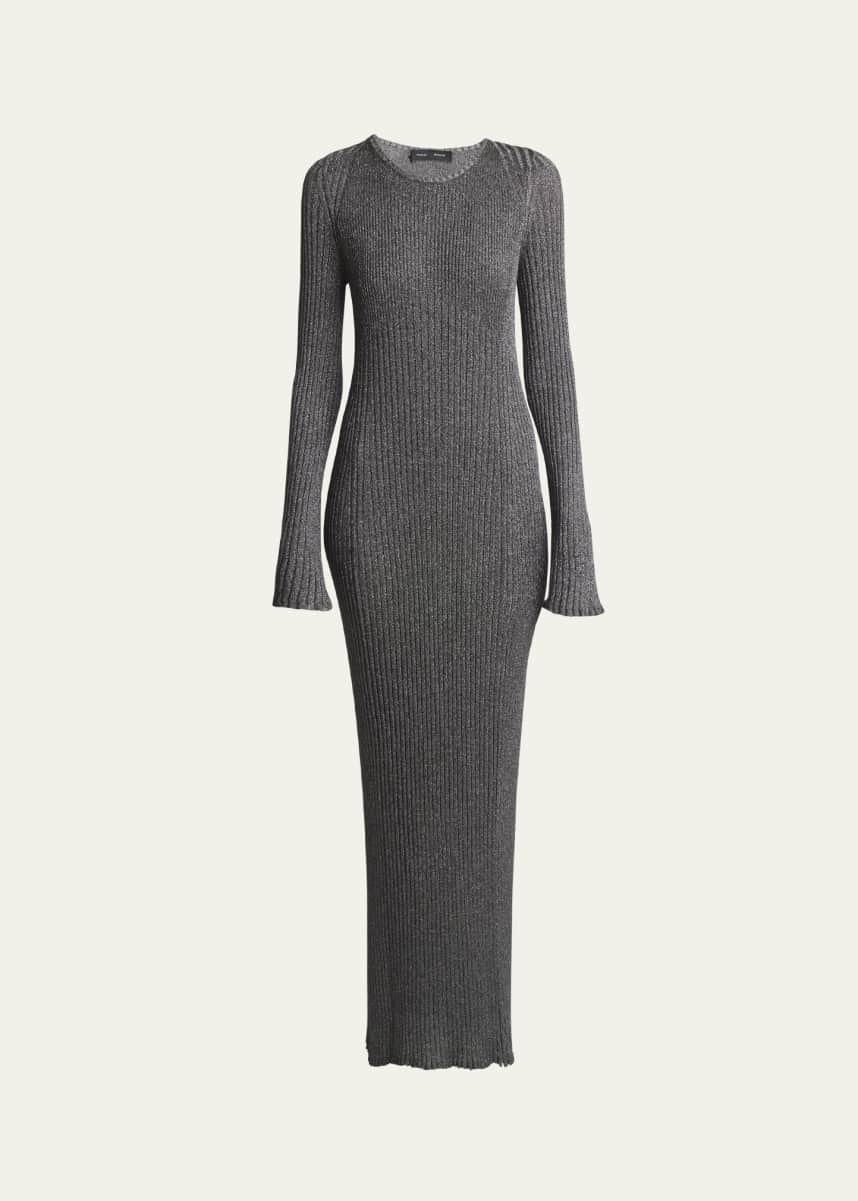 Proenza Schouler Joni Metallic Rib Long-Sleeve Maxi Sweater Dress