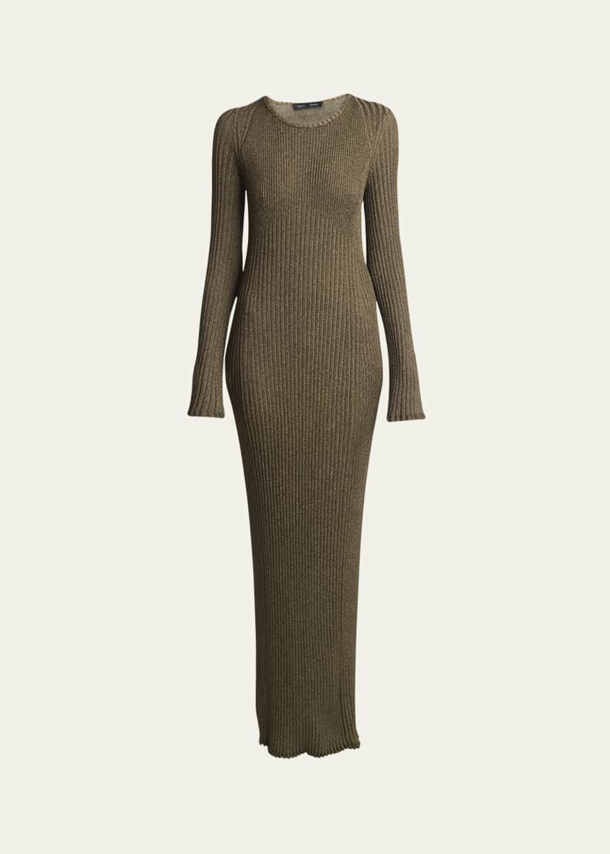 Proenza Schouler Joni Metallic Rib Long-Sleeve Maxi Sweater Dress