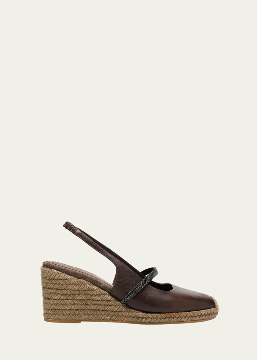 Brunello Cucinelli Leather Mary Jane Slingback Espadrilles