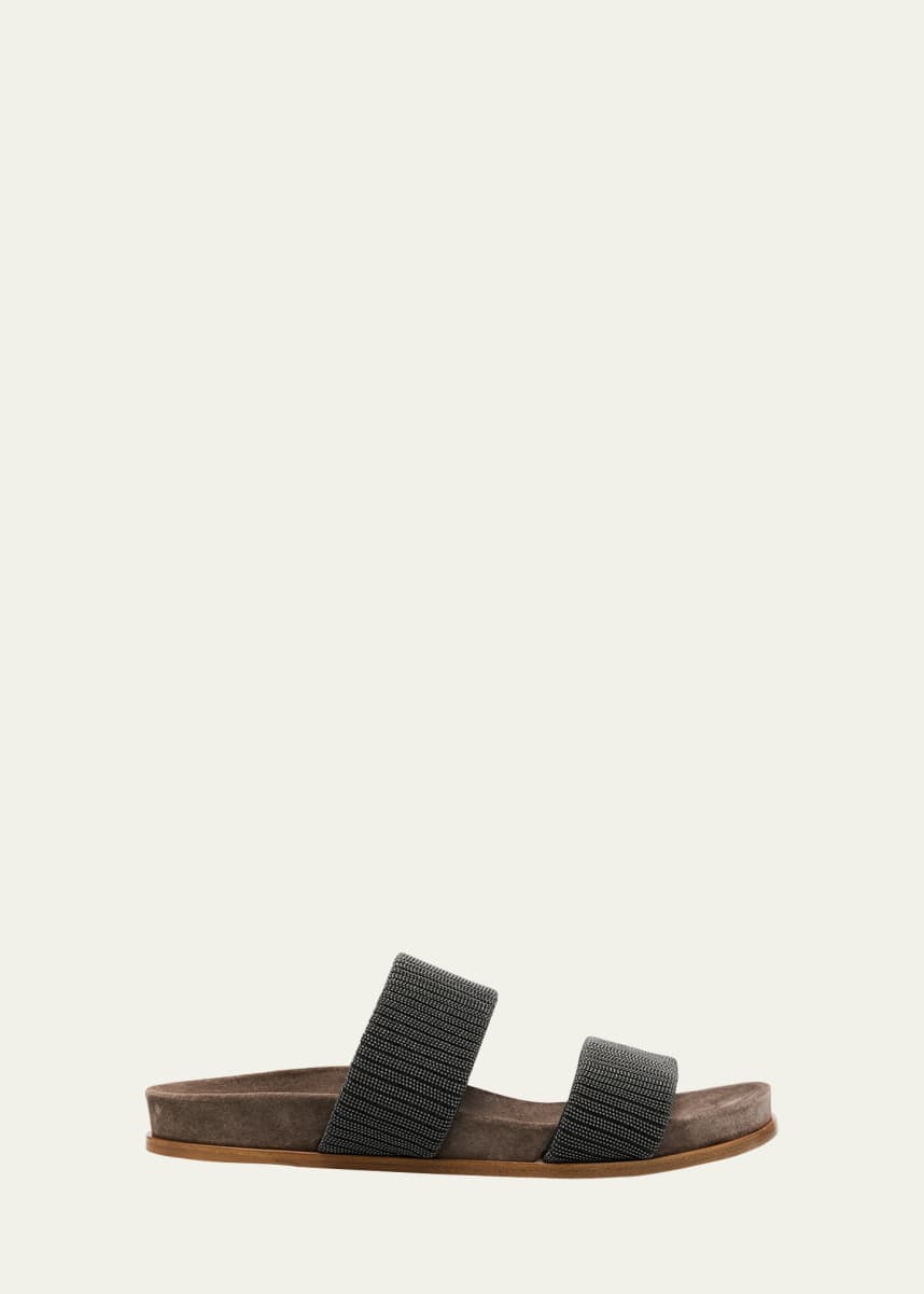 Brunello Cucinelli Double-Band Monili Slide Sandals