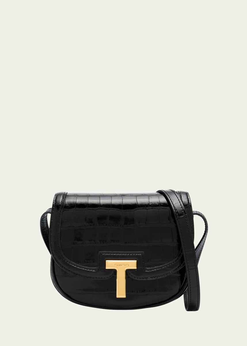 TOM FORD Wallis Mini Flap Shoulder Bag in Shiny Croc-Embossed Leather