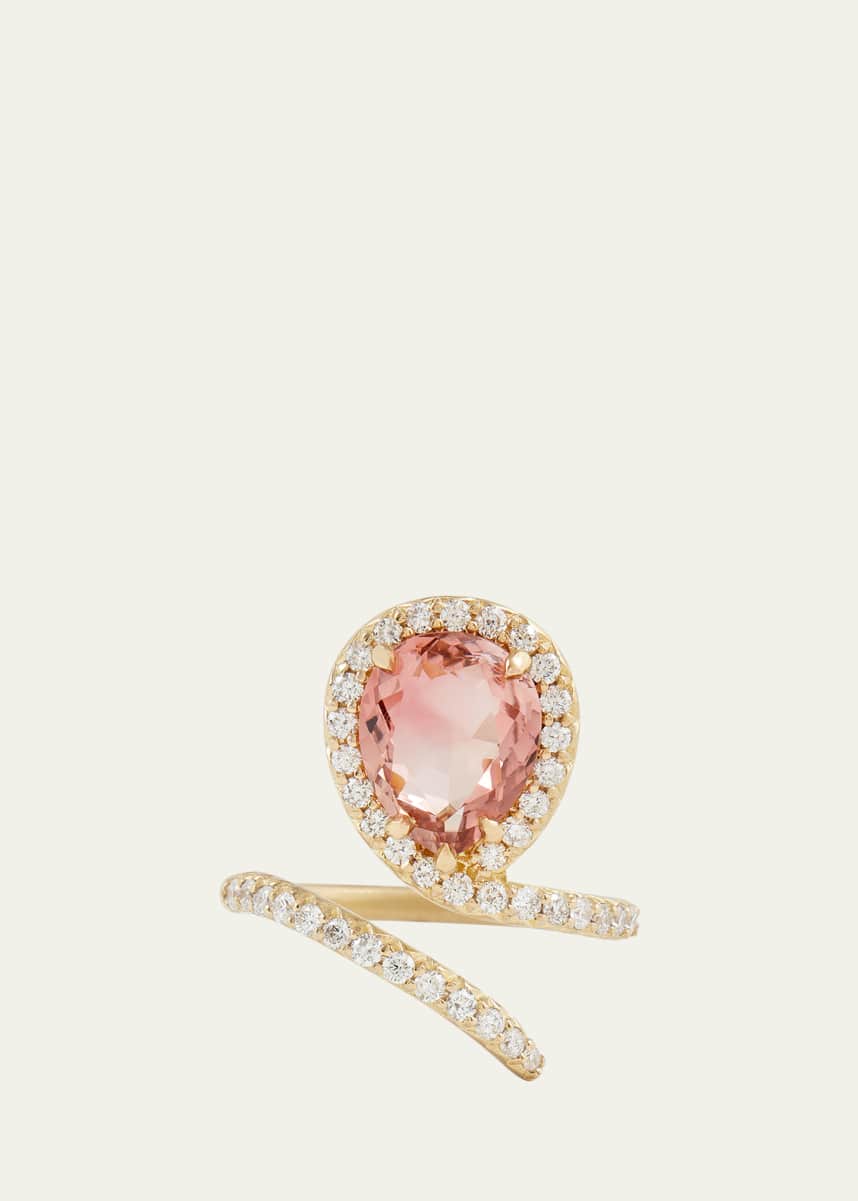Jamie Wolf 18K Yellow Gold Vertical Script Pink Tourmaline and Diamond Statement Ring