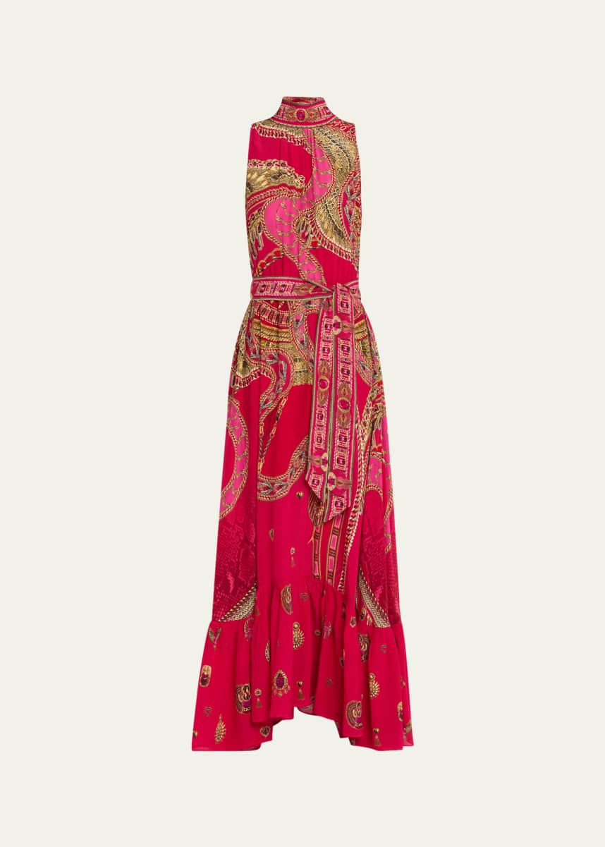 Camilla Kissed By A Cobra Tie-Neck Maxi Dress