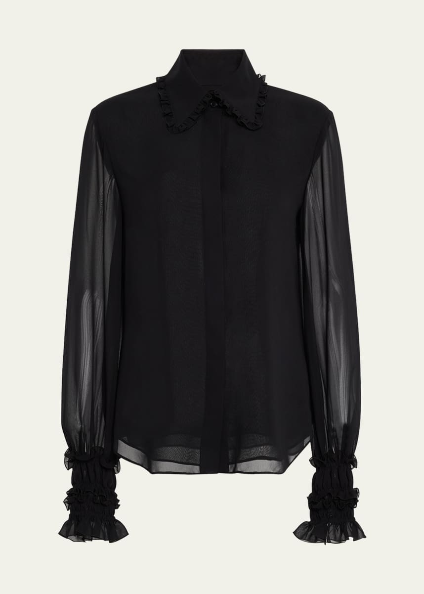 Lafayette 148 New York Ruffle-Trim Silk Blouse
