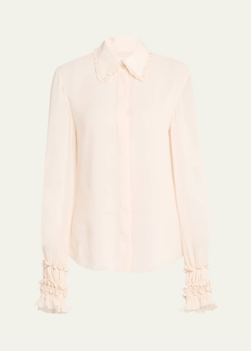 Lafayette 148 New York Ruffle-Trim Silk Blouse