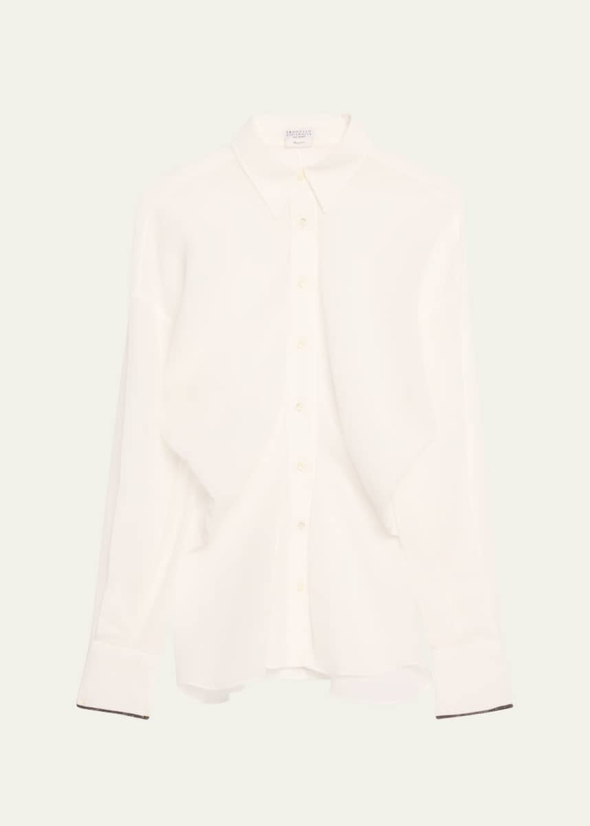Brunello Cucinelli Monili-Cuff Cotton Twill Gauze Slim Blouse