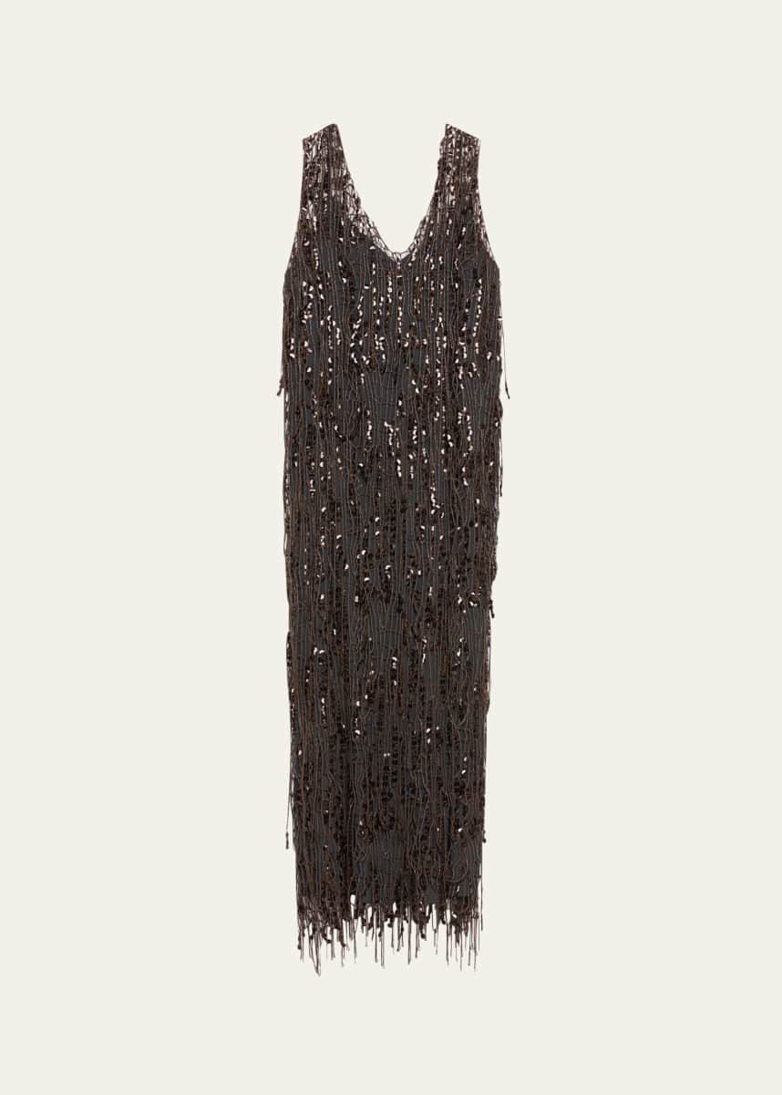 Brunello Cucinelli Sequined Net V-Neck Opera Dress