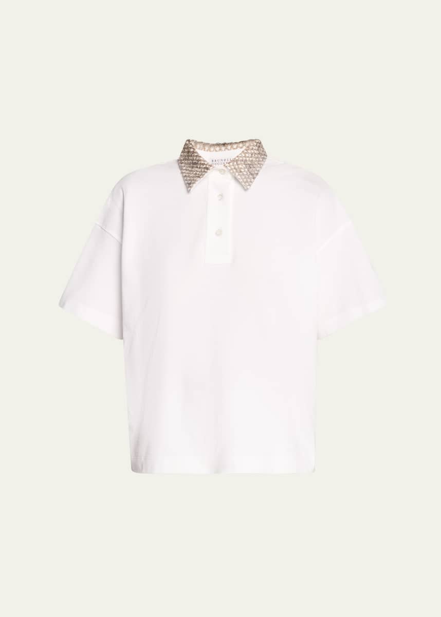 Brunello Cucinelli Embroidered Collar Cotton Piquet Polo Shirt
