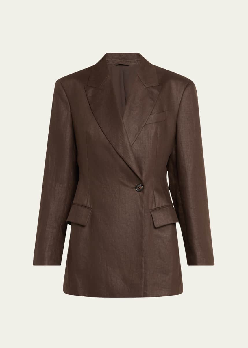 Brunello Cucinelli Glossy Linen Diagonal Button Front Blazer