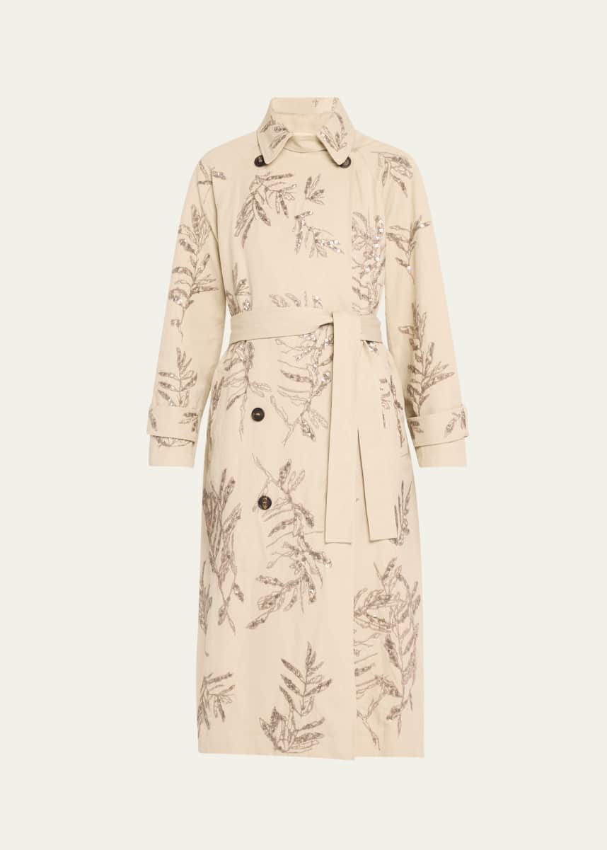 Brunello Cucinelli Herbarium Paillette Embroidered Belted Trench Coat
