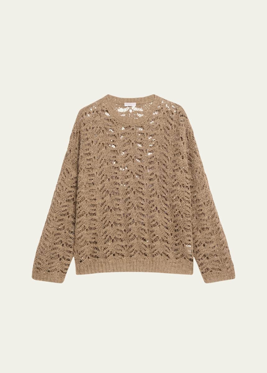 Brunello Cucinelli Paillette Lace Knit Crewneck Sweater