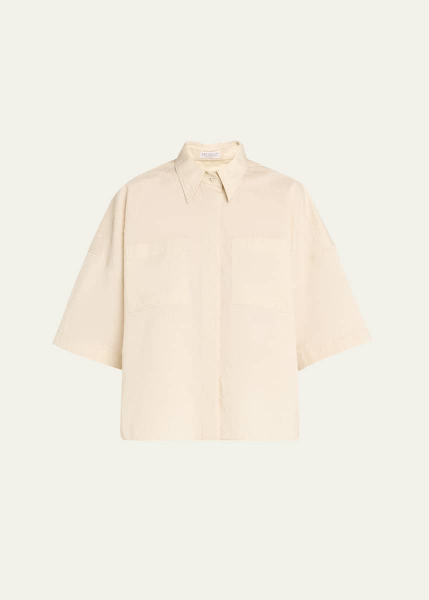 Brunello Cucinelli Abstract Animal Jacquard Short Sleeve Button Down Shirt